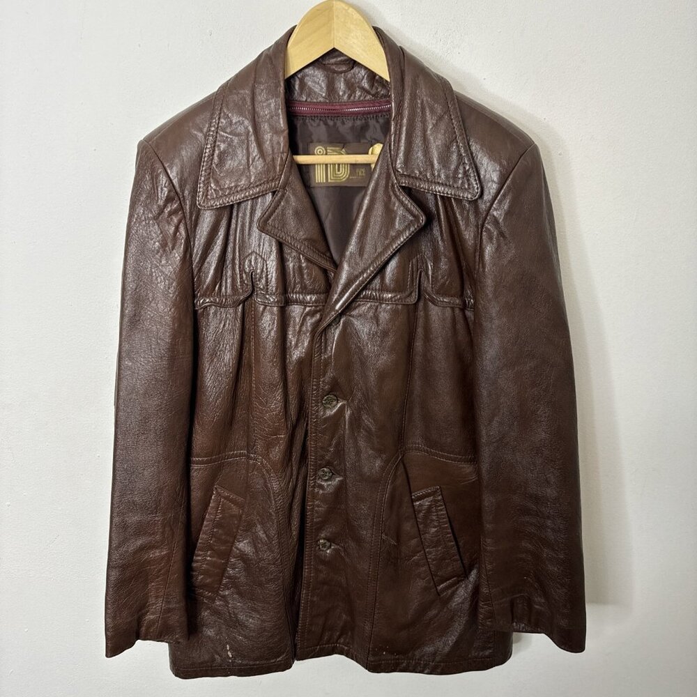 Vintage Rice Men 42 Brown Cabretta Leather 70s Jacket Coat Lined Sheepskin